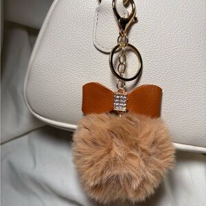 🤎 Brown Fluffy Rhinestone Bow Pom Pom Keychain Bag Charm